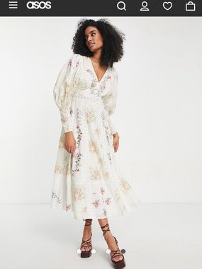 ASOS White Floral Maxi Dress with V-Neck